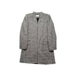 Calvin Klein Women's Black White Plaid Tweed Jacket Mid Length Size 8 (254)